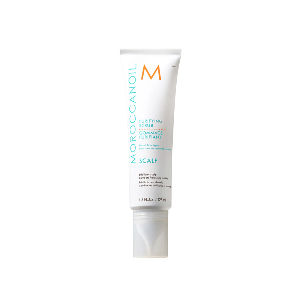 Flacon 125 ml Moroccanoil Purifying Pre‑Wash Scalp Scrub poudre d’argan exfoliant cuir chevelu

