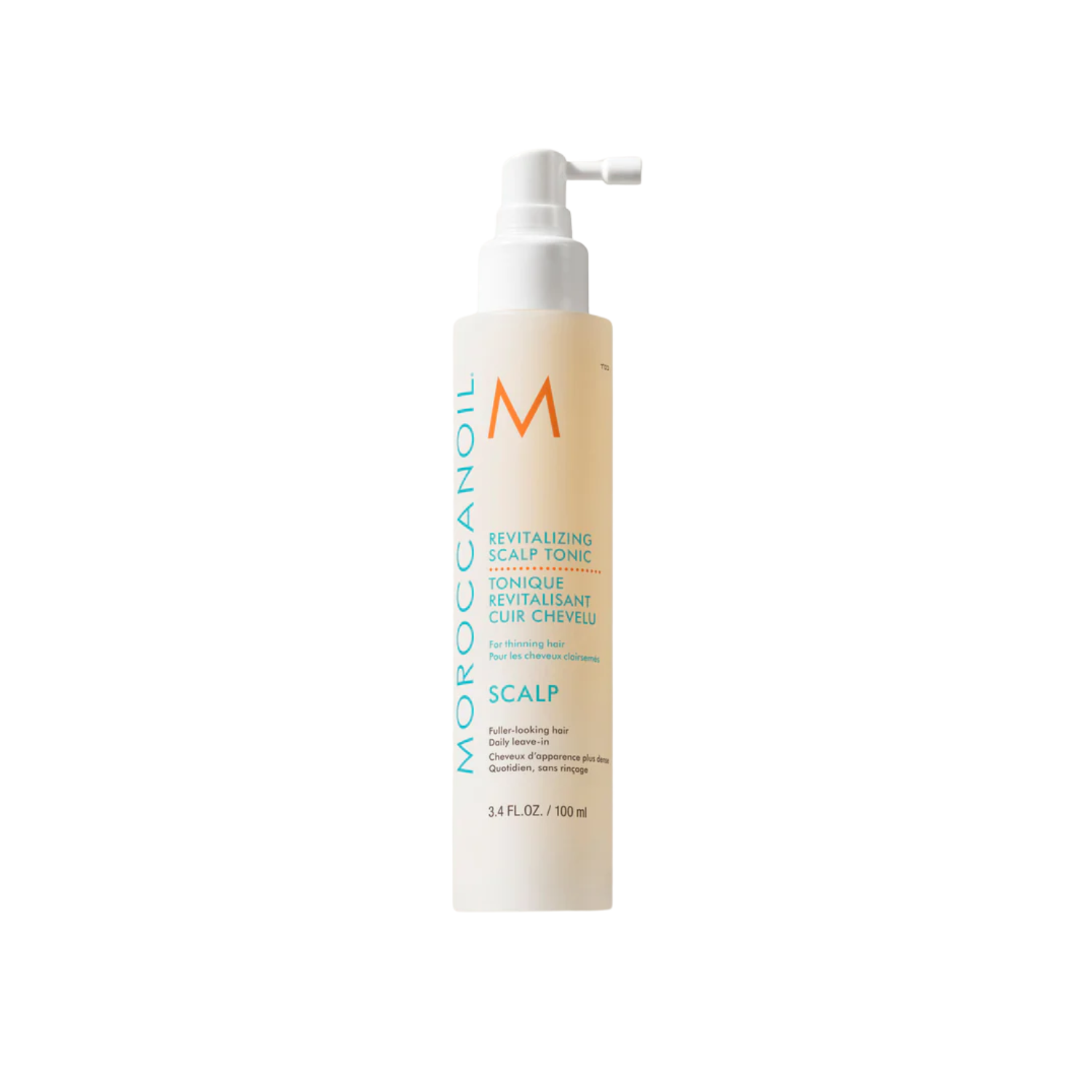 Flacon spray Moroccanoil Revitalizing Scalp Tonic 100 ml, soin leave‑in apaisant et densifiant cuir chevelu à l’huile d’argan

