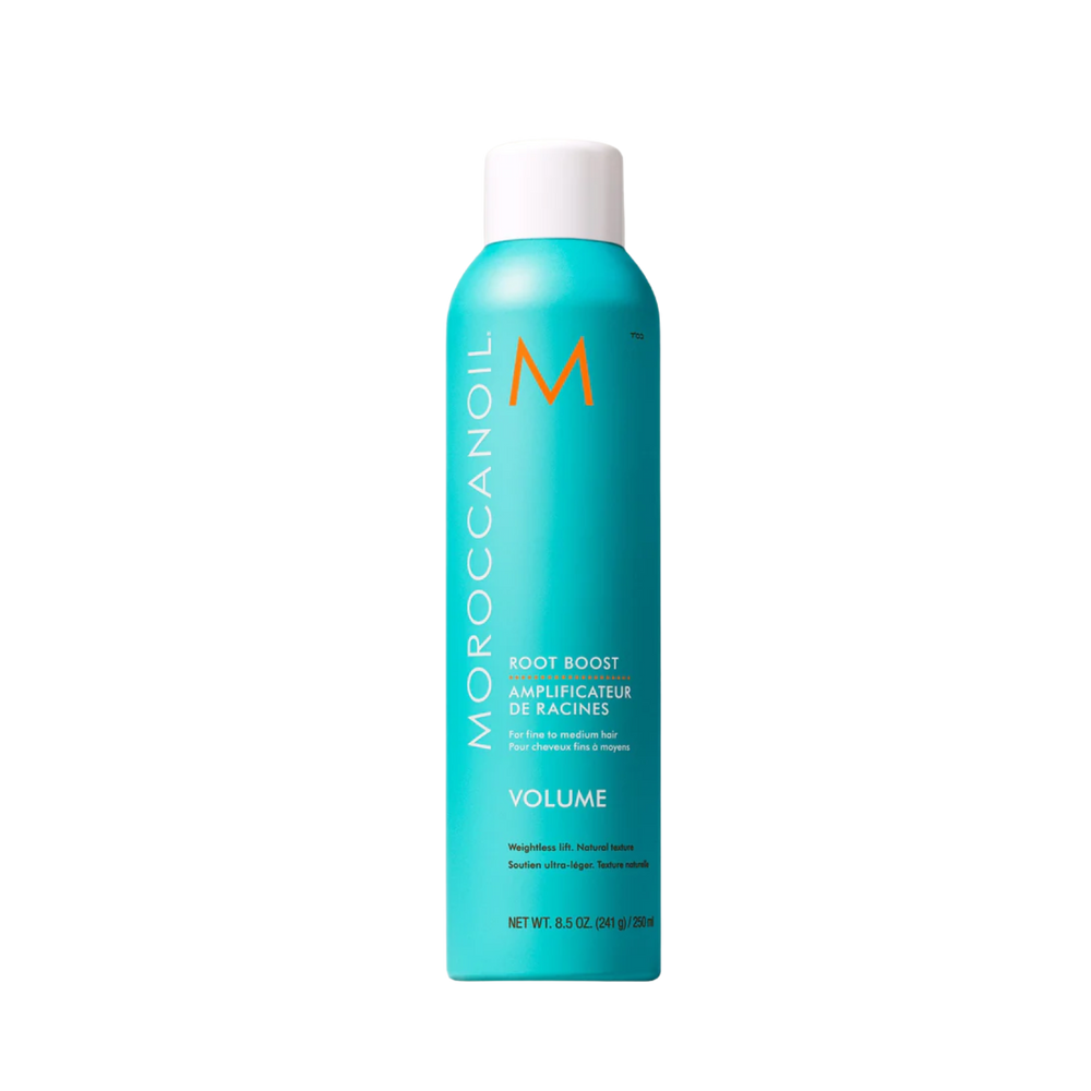 Bouteille de Root Boost Moroccanoil, spray mousse léger pour créer du volume racines et texture naturelle

