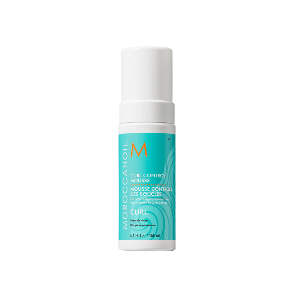 Flacon de la Mousse Contrôle des Boucles Moroccanoil, mousse coiffante légère pour boucles serrées, ondulées ou frisées.

