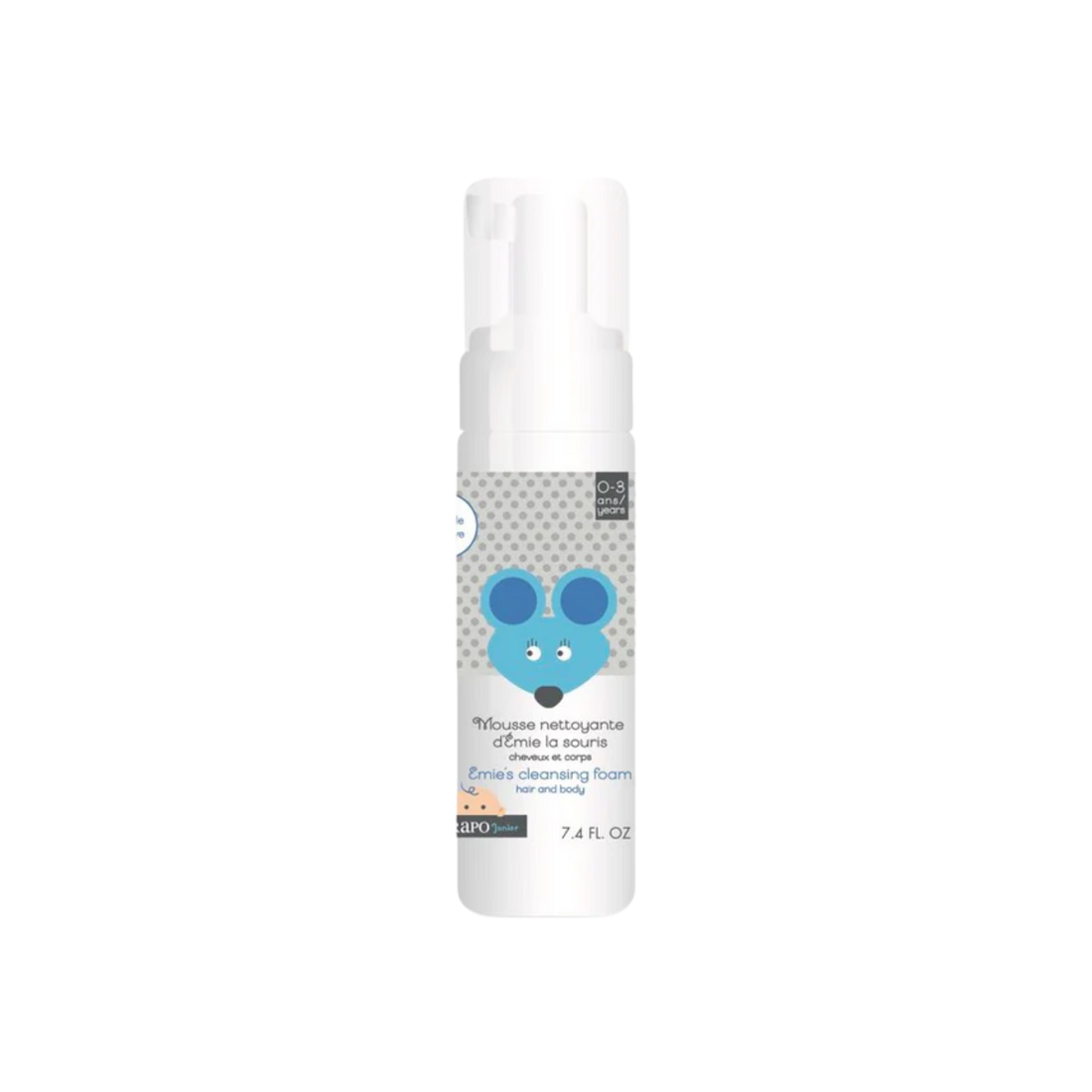 Flacon 210 ml mousse nettoyante Émie la Souris Térapo Junior – formule douce bébé 0-3 ans 
