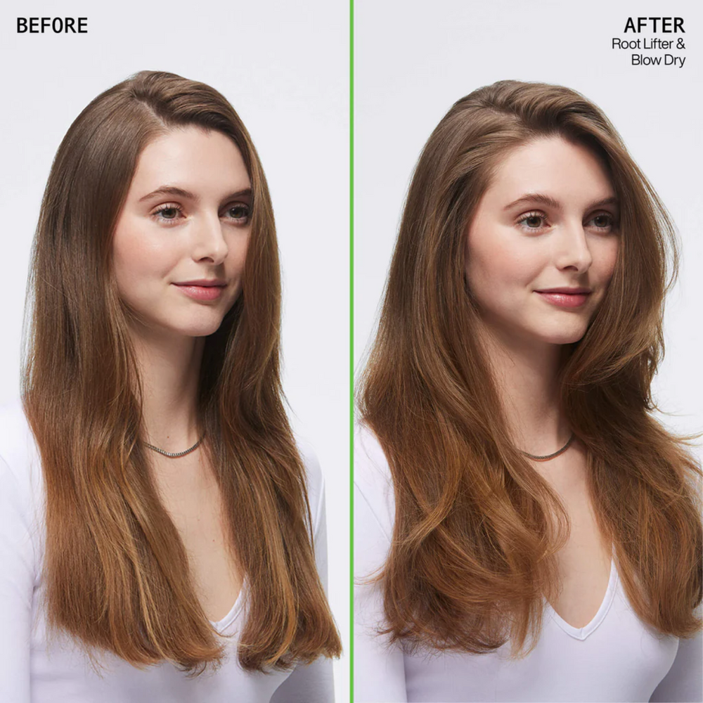 Flacon mousse-spray Root Lifter (Guts 10) de Redken, posé sur fond neutre.