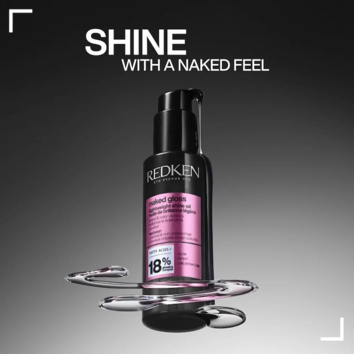 Flacon Naked Gloss Redken – huile légère pour brillance éclat et protection thermique