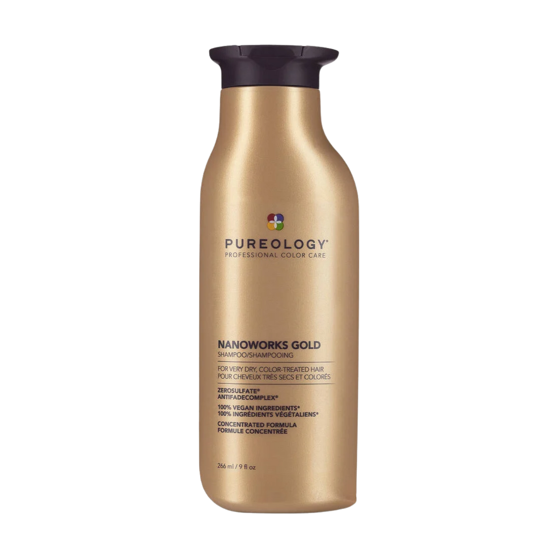 Shampooing Nanoworks Gold Pureology – soin vegan réparateur, éclat et douceur pour cheveux matures ou colorés