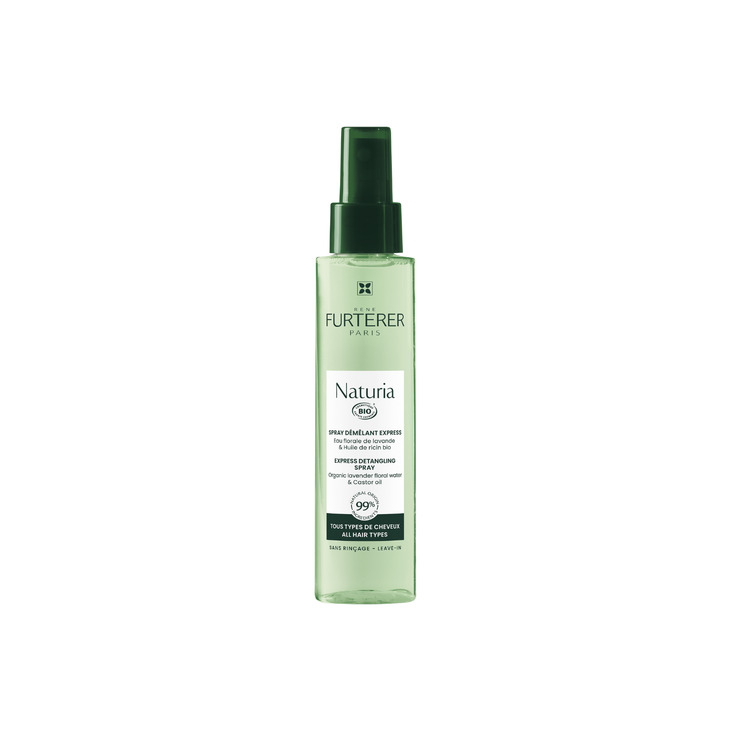 Flacon 200 ml du Spray démêlant express Naturia René Furterer, brume biphasée hydratante et sans silicone
