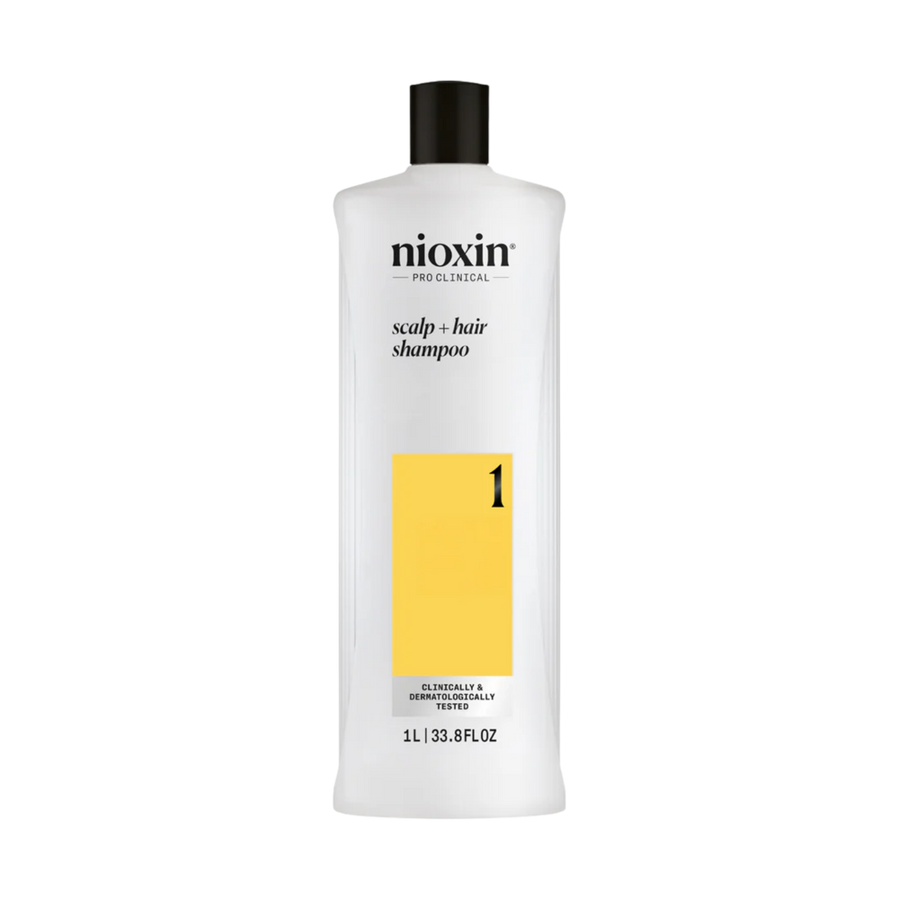 Shampoing Nioxin System 1 Cleanser pour cuir chevelu purifié et cheveux naturels affinés
