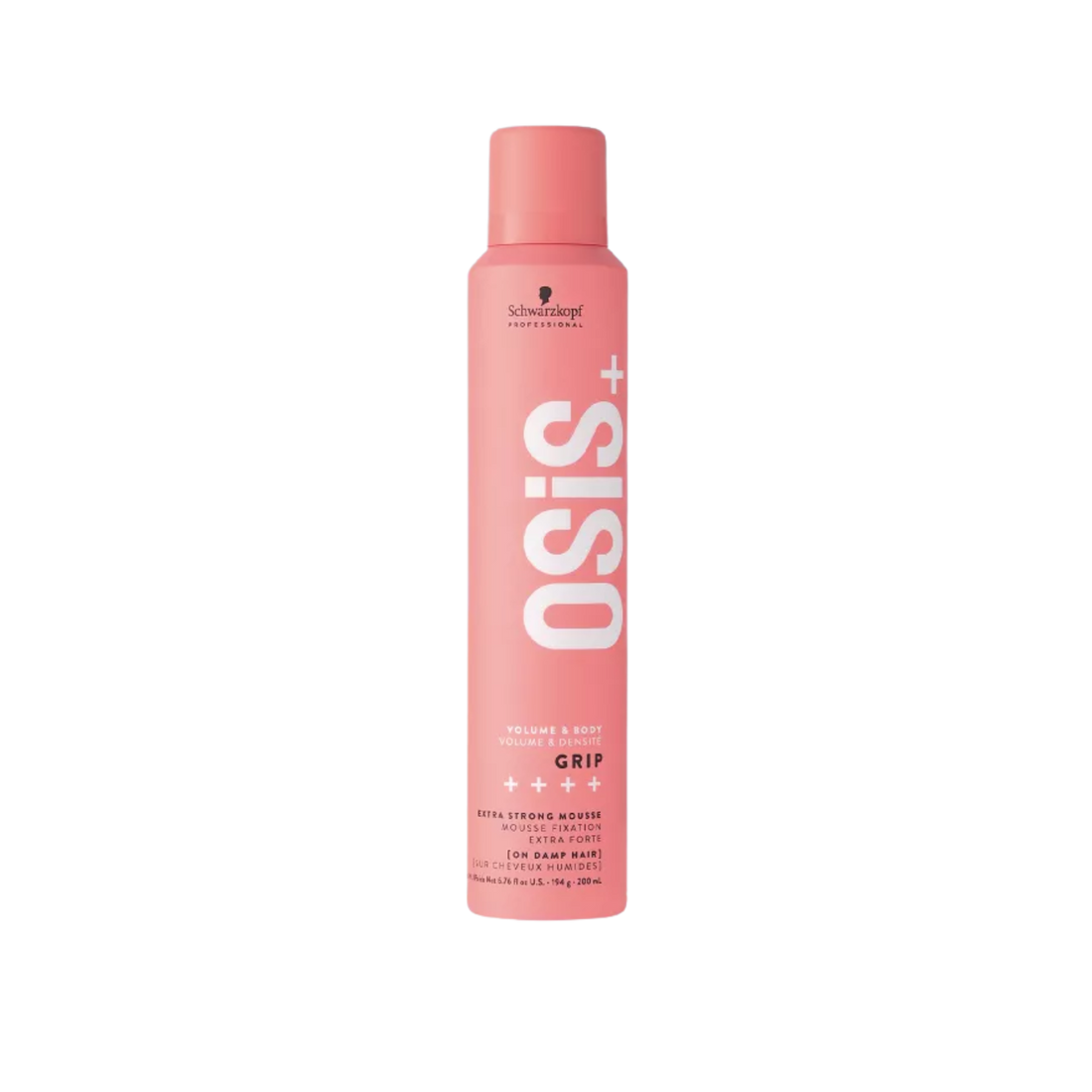 Mousse coiffante OSiS Grip – flacon mousseur blanc/argent avec logo