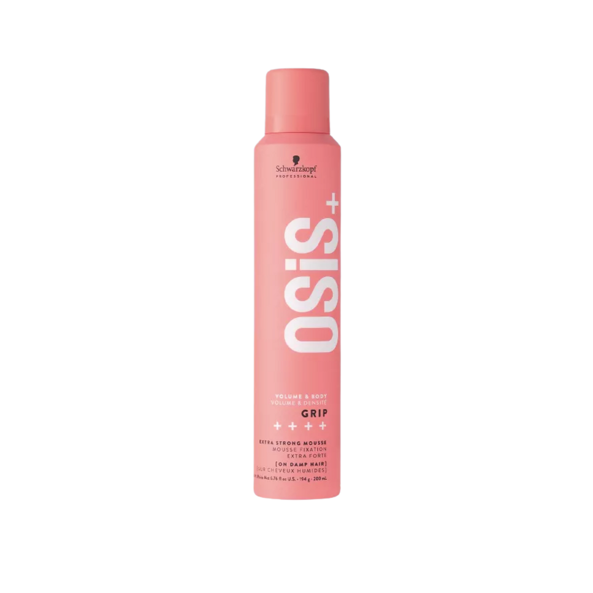 Mousse coiffante OSiS Grip – flacon mousseur blanc/argent avec logo