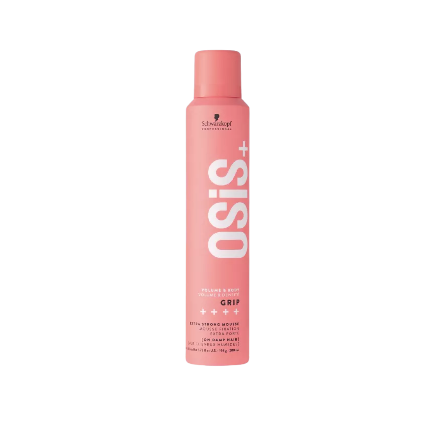 Mousse coiffante OSiS Grip – flacon mousseur blanc/argent avec logo