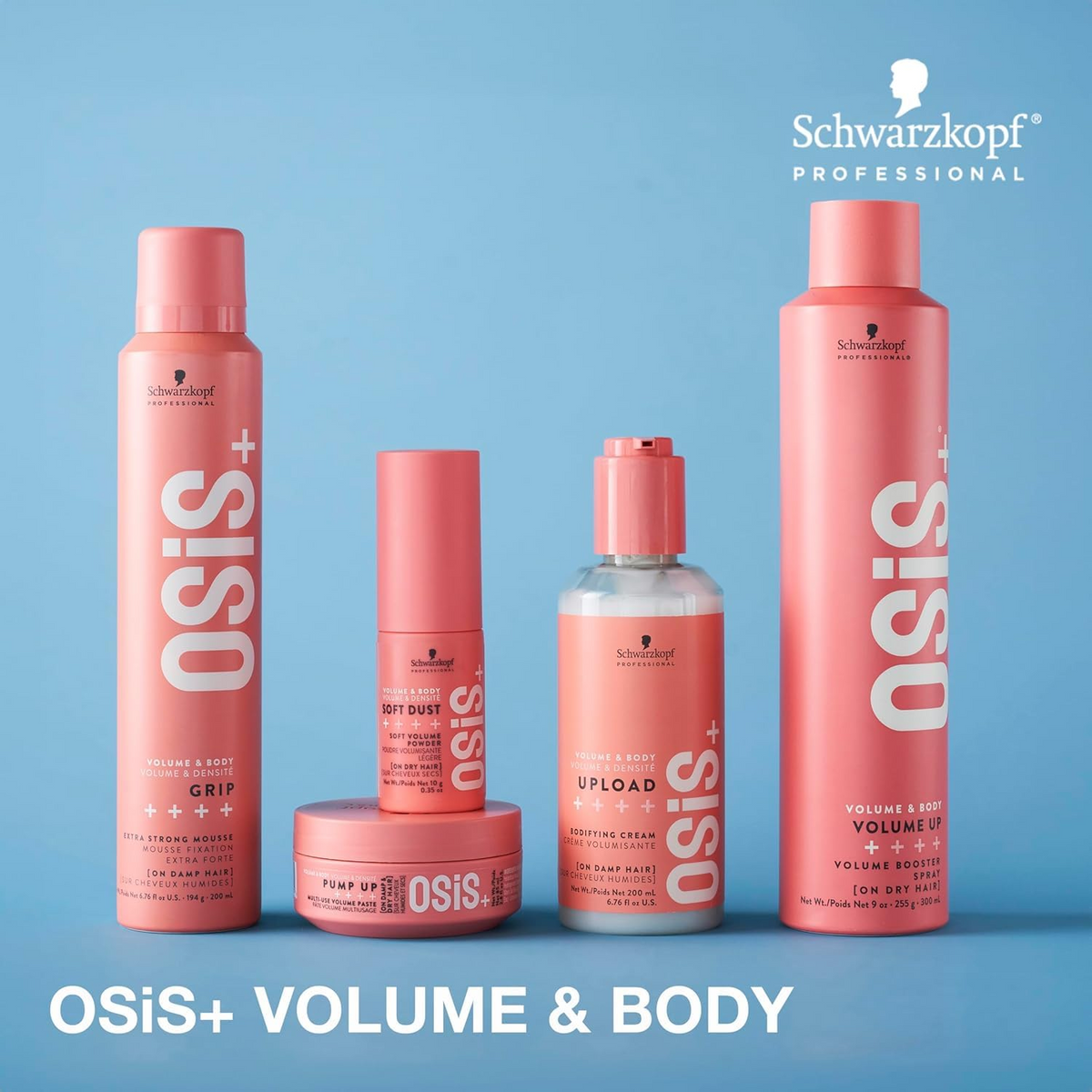 Mousse coiffante OSiS Grip – flacon mousseur blanc/argent avec logo