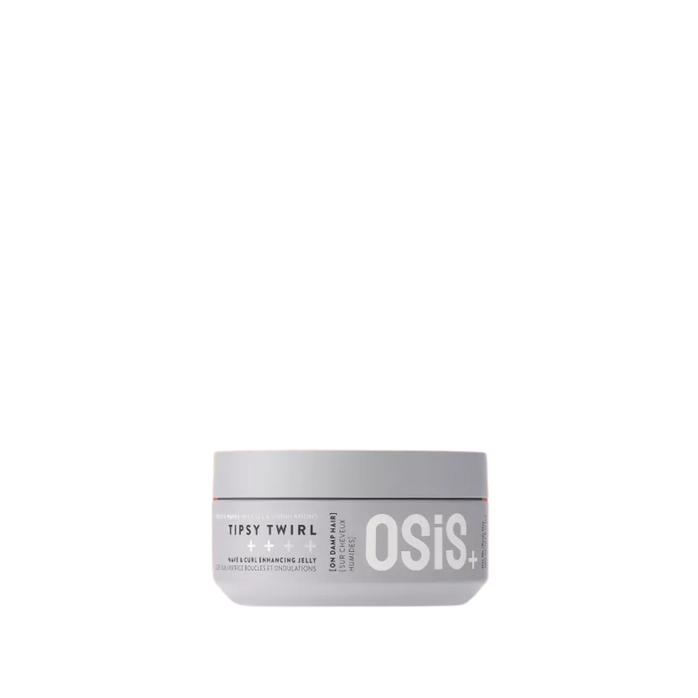 Flacon de gelée coiffante OSiS+ Tipsy Twirl sur fond clair, effet gel translucide.
