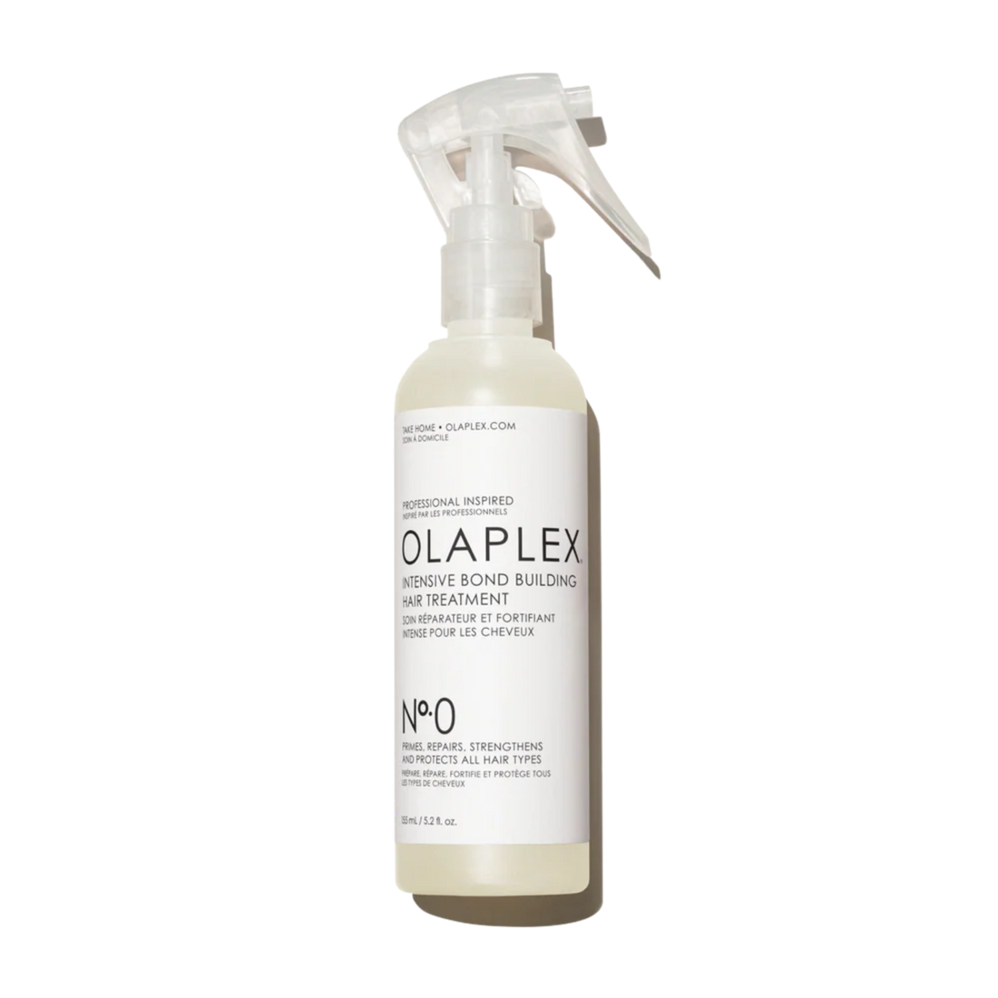 Flacon du traitement Olaplex N° 0 Intensive Bond Building posé sur fond neutre