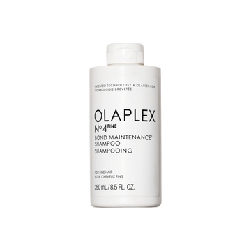 Flacon du shampooing Olaplex N° 4 Fine Bond Maintenance sur fond neutre