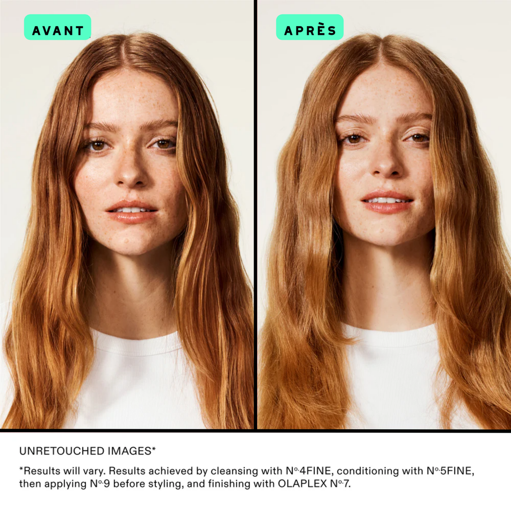 Flacon du conditionneur Olaplex N° 5 Fine Bond Maintenance posé sur fond neutre