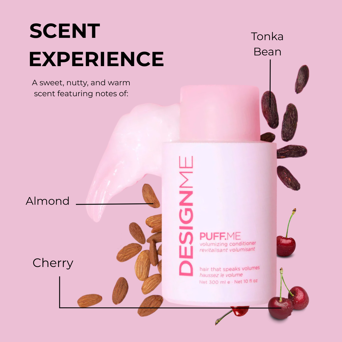 Flacon de 300 ml de revitalisant volumisant PUFF.ME pour cheveux fins, formule légère et volumisante