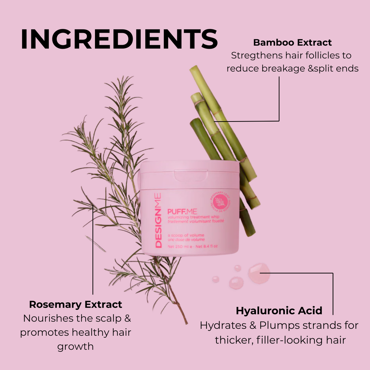Flacon de shampooing PUFF.ME volumisant 300 ml pour cheveux fins à moyens