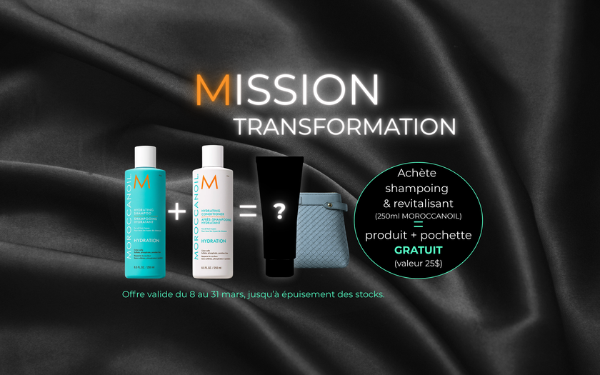 Achète shampoing & revitalisant (250ml MOROCCANOIL) produit + pochette GRATUIT (valeur 25$)