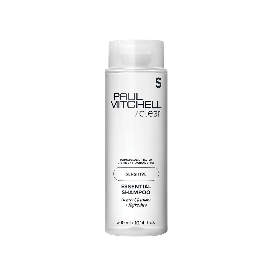 Shampooing Paul Mitchell Clear Essential Shampoo sans parfum, formule douce à 8 ingrédients pour cuir chevelu sensible, nettoyage quotidien des cheveux.