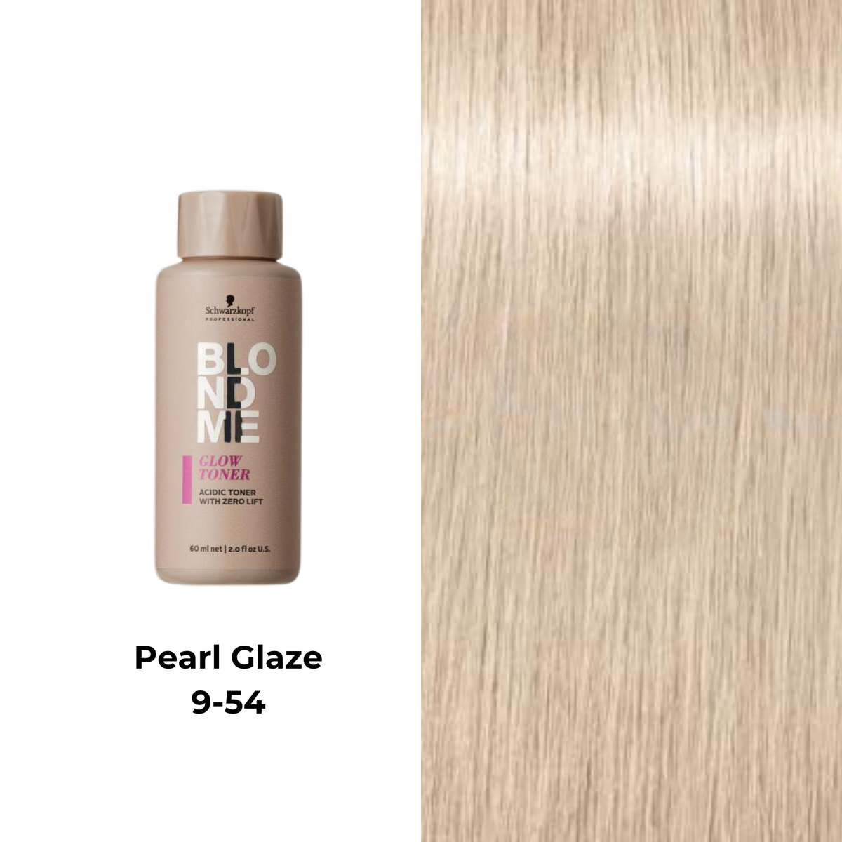 Tube de coloration BLONDME de Schwarzkopf avec mèche de cheveux blond, résultat professionnel lumineux.