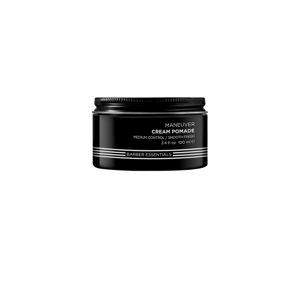 Pot de pommade crème Maneuver Redken Brews, texture légère, fini lisse, tenue modulable.