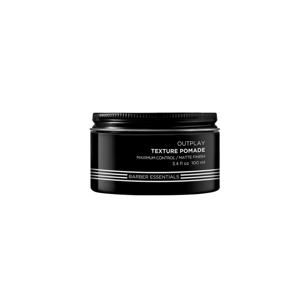 Pot de pommade texturisante Redken Brews Outplay, texture mate, fini naturel, coiffage texturé et adhésif.