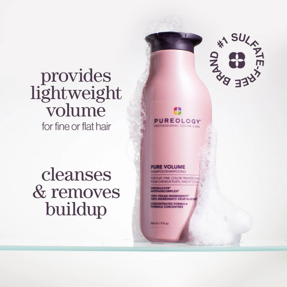Pure Volume Shampoo Pureology – soin vegan sans sulfates pour cheveux fins, apporte volume léger et protège la couleur