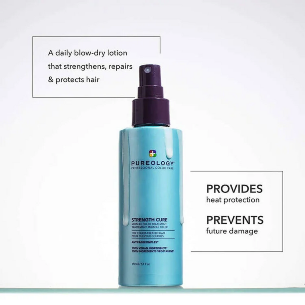 Flacon de Pureology Strength Cure Miracle Filler 150 ml – traitement leave‑in réparateur cheveux colorés