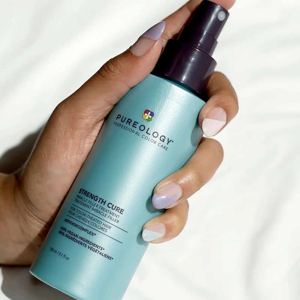 Flacon de Pureology Strength Cure Miracle Filler 150 ml – traitement leave‑in réparateur cheveux colorés