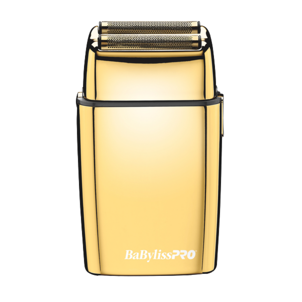 « Rasoir BaBylissPRO FOILFX02 Or – boîtier métal, double foil titane couleur or, vue de face »