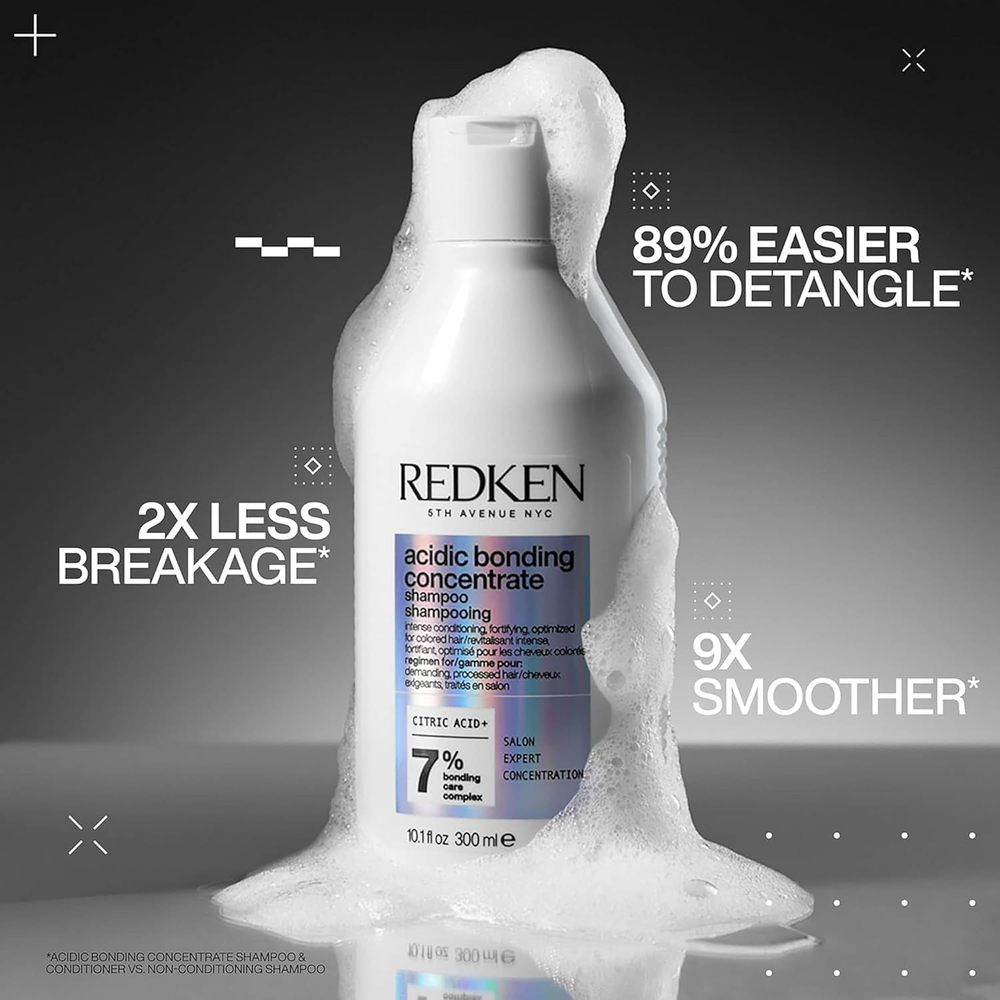 Flacon du shampoing Redken Acidic Bonding Concentrate, soin réparateur sans sulfate pour cheveux abîmés
