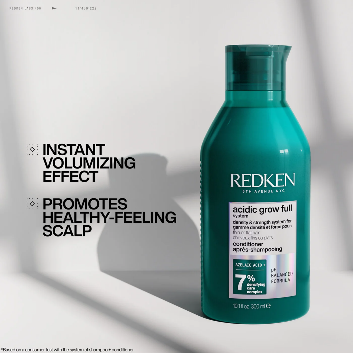Redken Acidic Grow Full Densifying Conditioner pour cheveux fins et plats, après-shampoing volumisant professionnel.