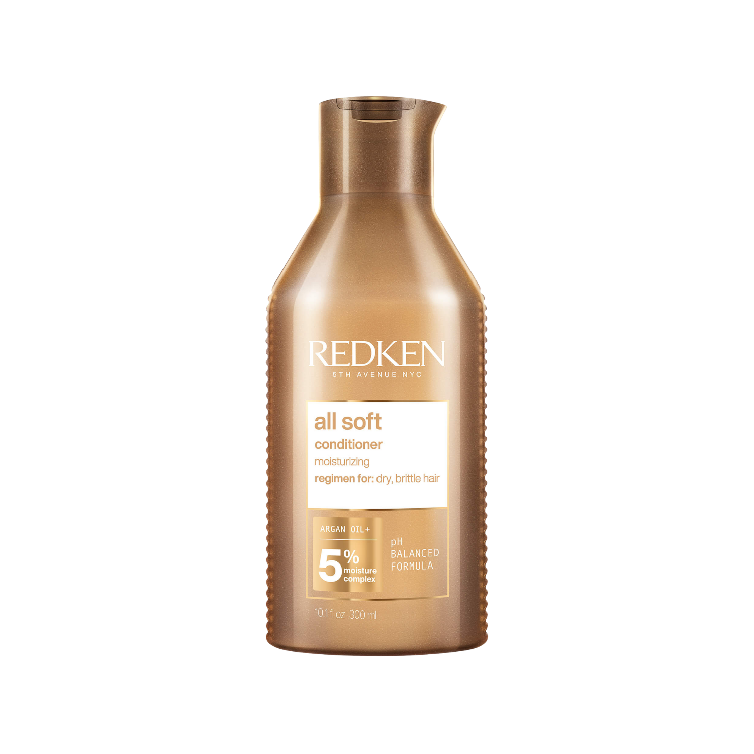 Flacon du Redken All Soft Conditioner, soin démêlant nourrissant pour cheveux secs et abîmés.