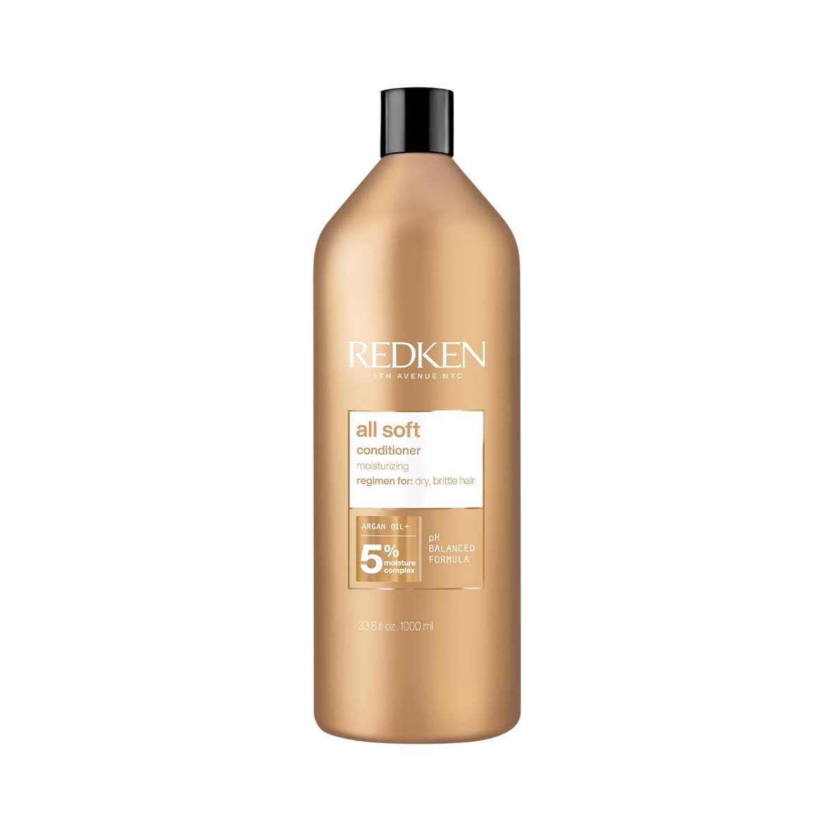 Flacon du Redken All Soft Conditioner, soin démêlant nourrissant pour cheveux secs et abîmés.