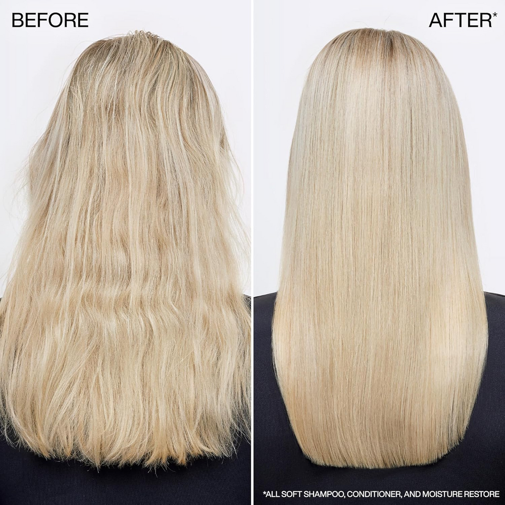 Flacon du Redken All Soft Conditioner, soin démêlant nourrissant pour cheveux secs et abîmés.