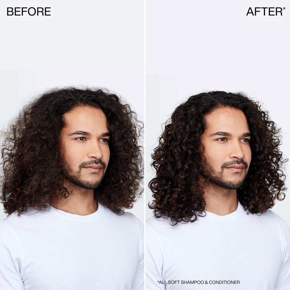 Flacon du Redken All Soft Conditioner, soin démêlant nourrissant pour cheveux secs et abîmés.