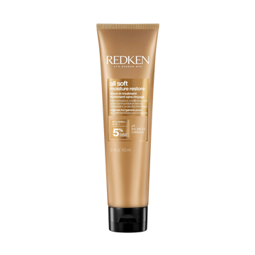 Flacon de traitement sans rinçage Redken All Soft Moisture Restore, soin hydratant avec acide hyaluronique pour cheveux secs.