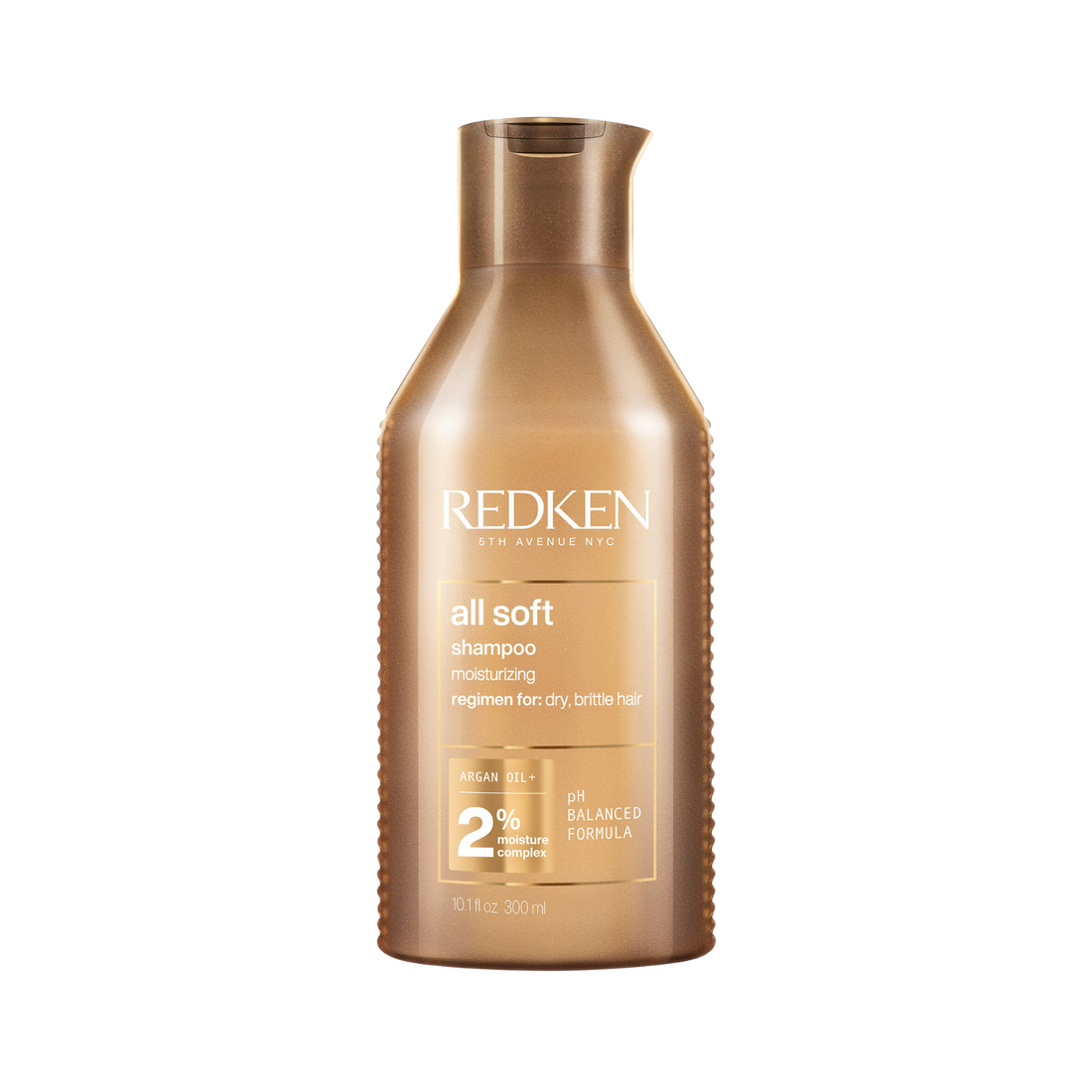 Flacon de Redken All Soft Shampoo, shampooing adoucissant à l’huile d’argan pour cheveux secs et abîmés.