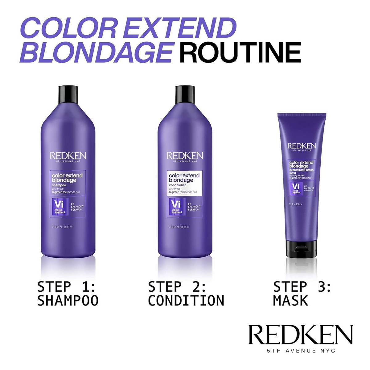 Flacon de conditionneur Redken Blondage, violet tonifiant pour cheveux blonds, enrichi en pigments et acide citrique