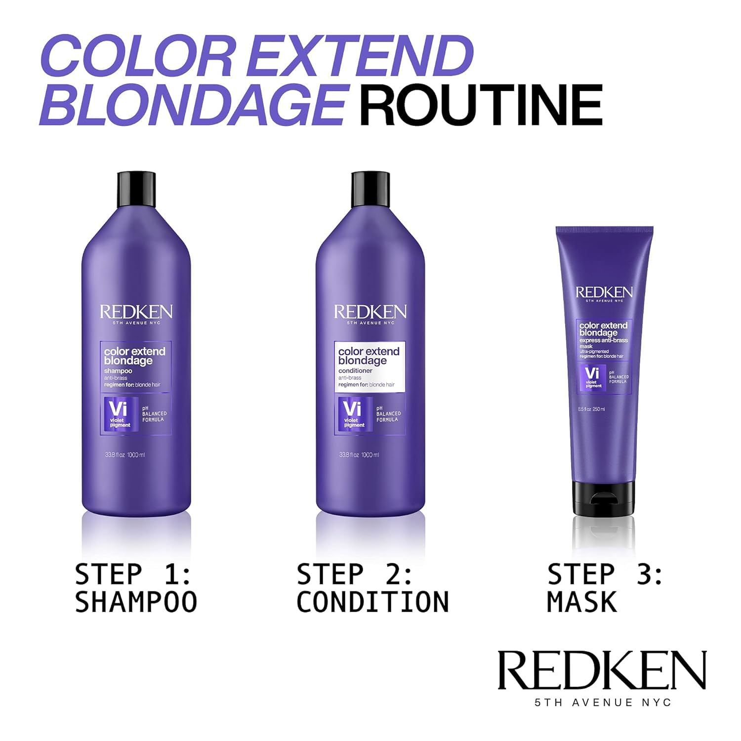 Flacon de conditionneur Redken Blondage, violet tonifiant pour cheveux blonds, enrichi en pigments et acide citrique