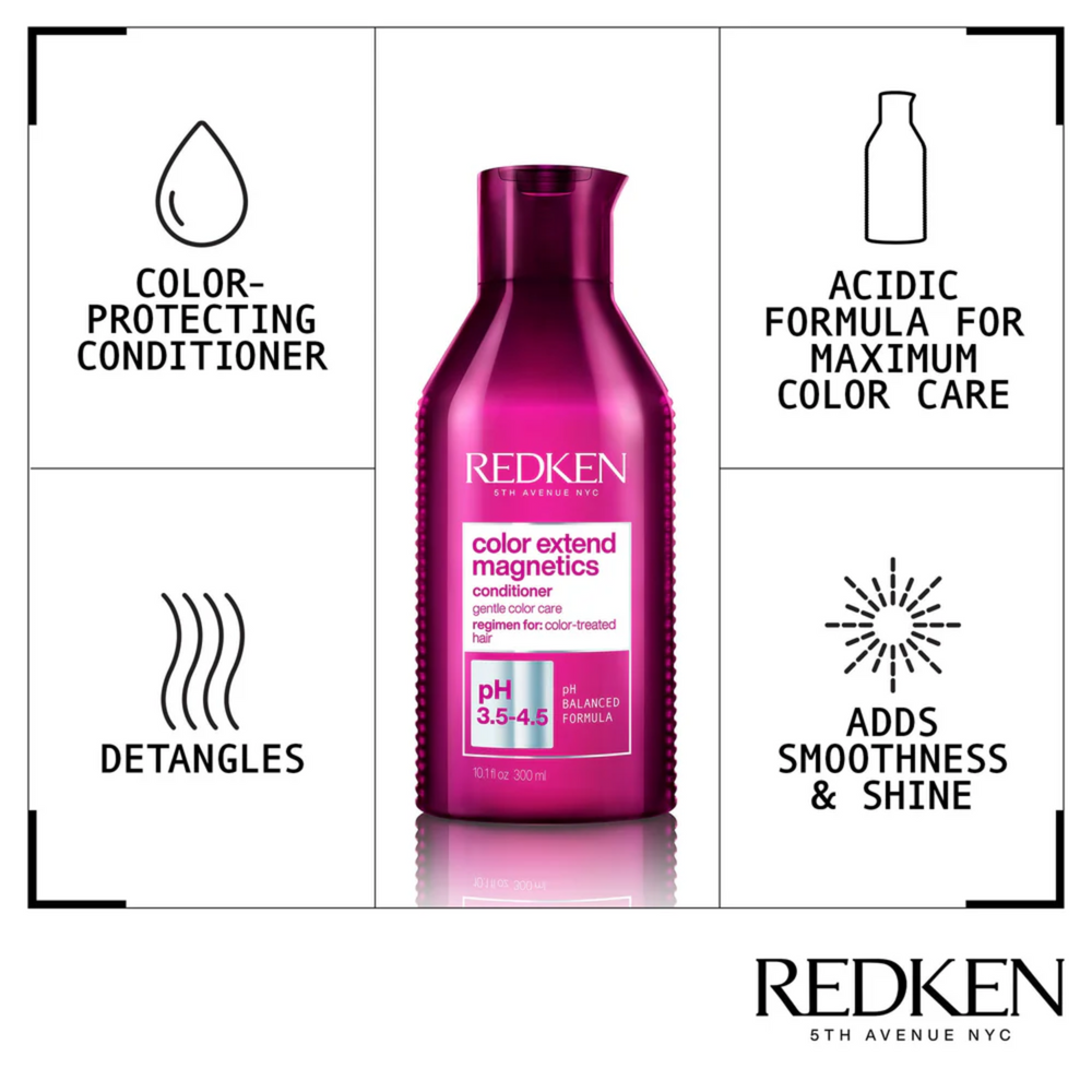 Flacon d’après‑shampoing Redken Color Extend Magnetics 1 L, soin sans sulfates pour cheveux colorés
