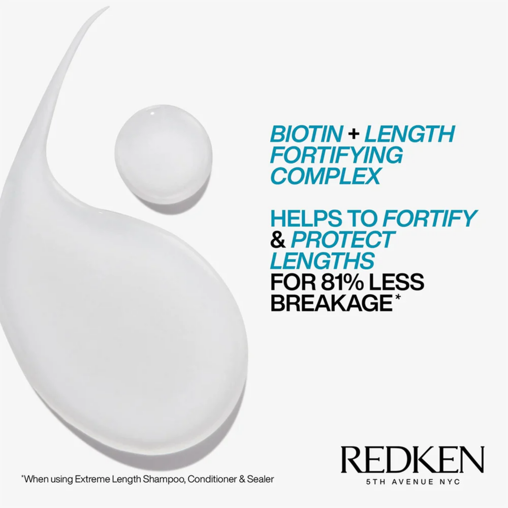 Flacon du Traitement sans rinçage Redken Extreme Length à la biotine, pour renforcer les longueurs et sceller les pointes abîmées