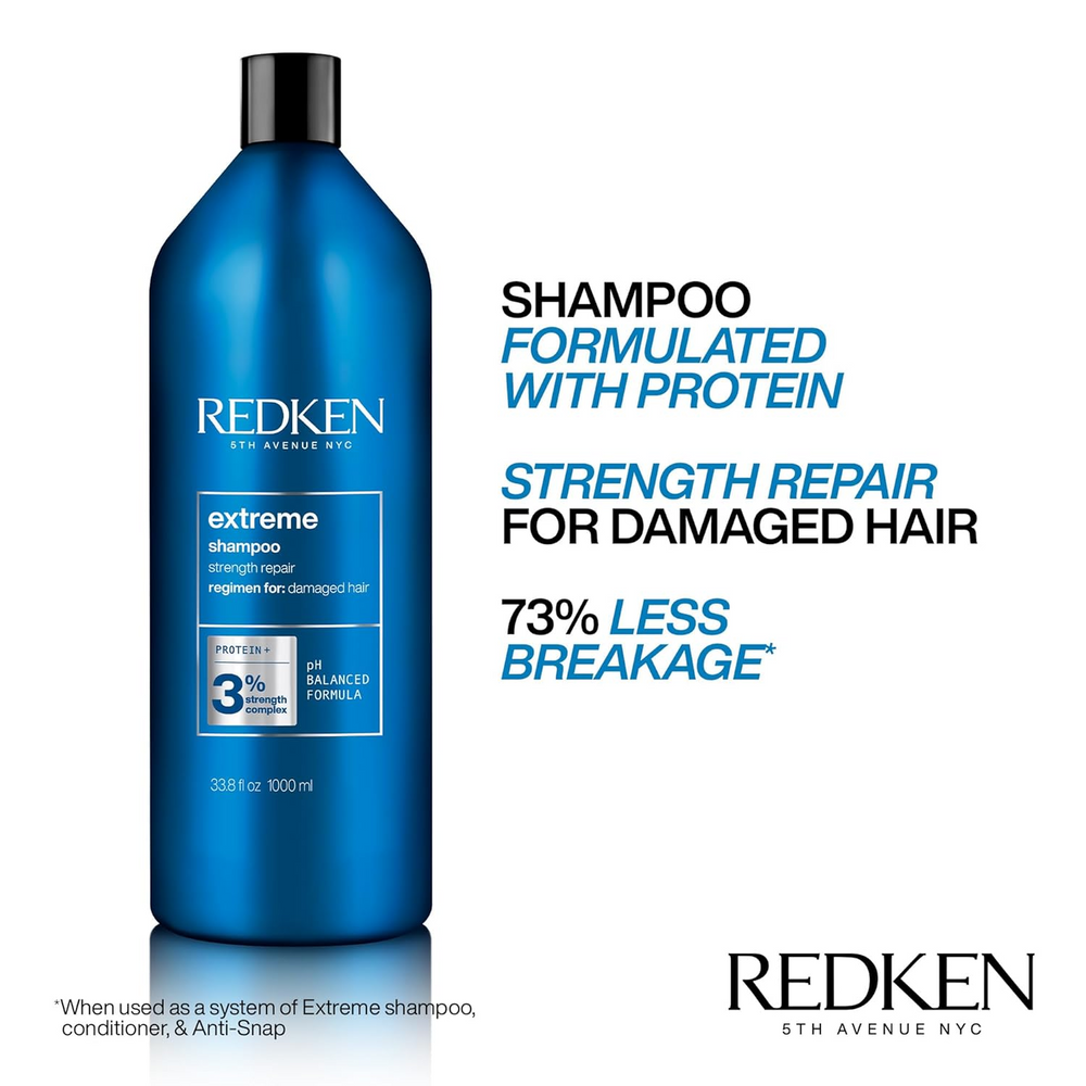 Flacon Redken Extreme Shampoo pour cheveux abîmés, réparation.