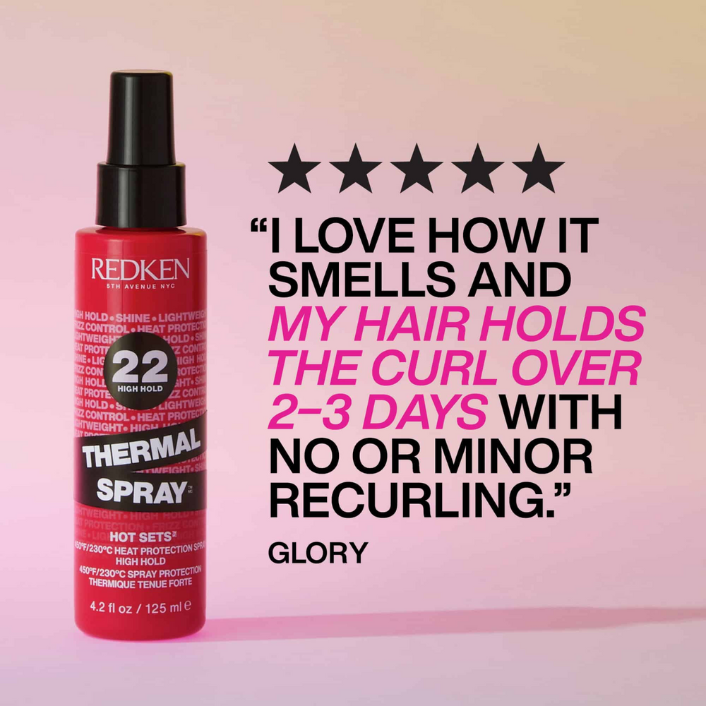 Spray thermoprotecteur Redken Thermal Spray High Hold, tenue forte pour coiffages avec protection jusqu’à 230 °C.