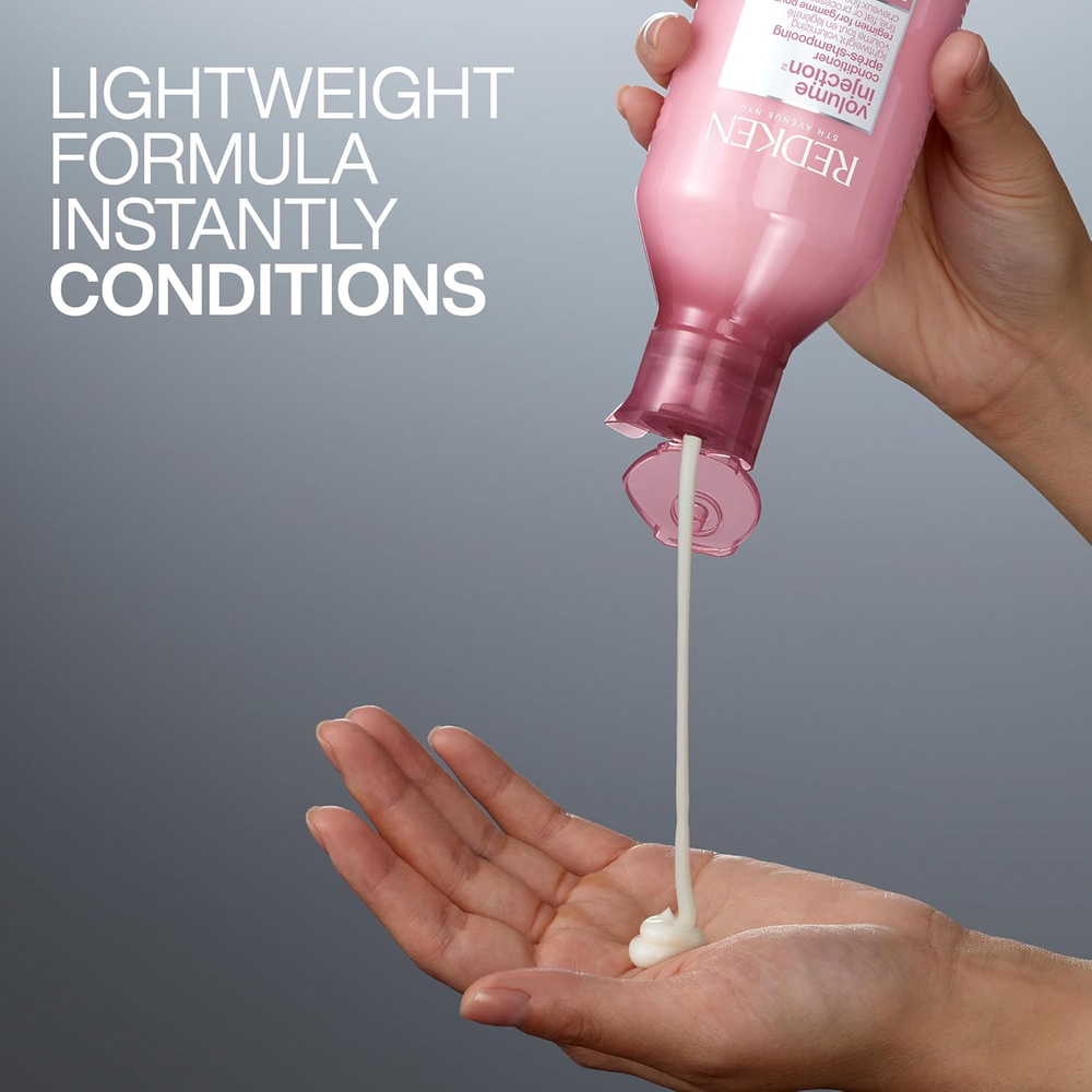 Tube de Redken Volume Injection Conditioner, après‑shampooing volumisant léger pour cheveux fins