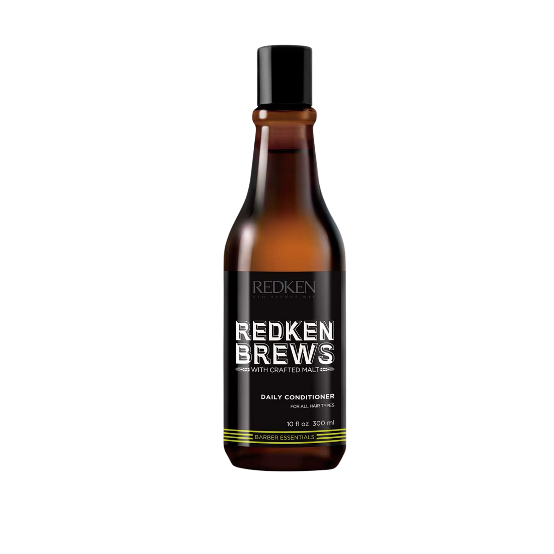 Flacon de revitalisant Redken Brews 300 ml, étiquette sobre noir et bleu, soin quotidien sans alourdir