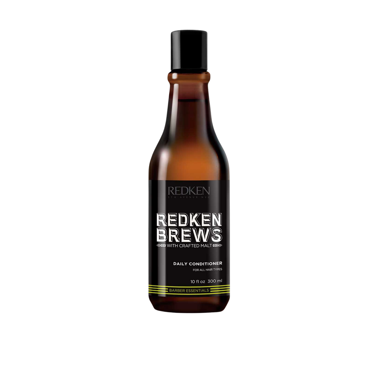 Flacon de revitalisant Redken Brews 300 ml, étiquette sobre noir et bleu, soin quotidien sans alourdir