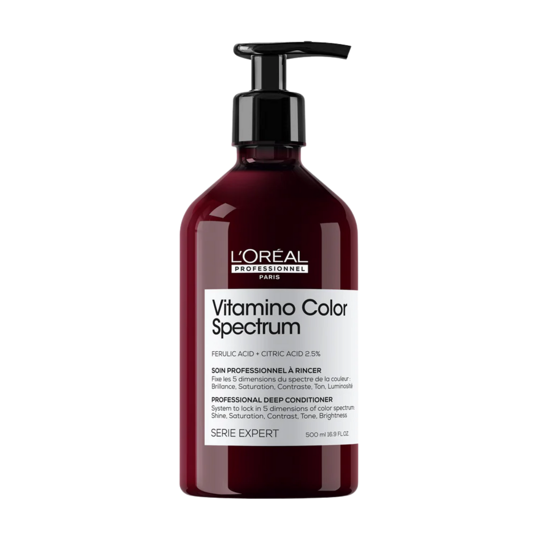 Flacon de revitalisant Vitamino Color Spectrum L’Oréal Professionnel 500 ml, soin cheveux colorés.
