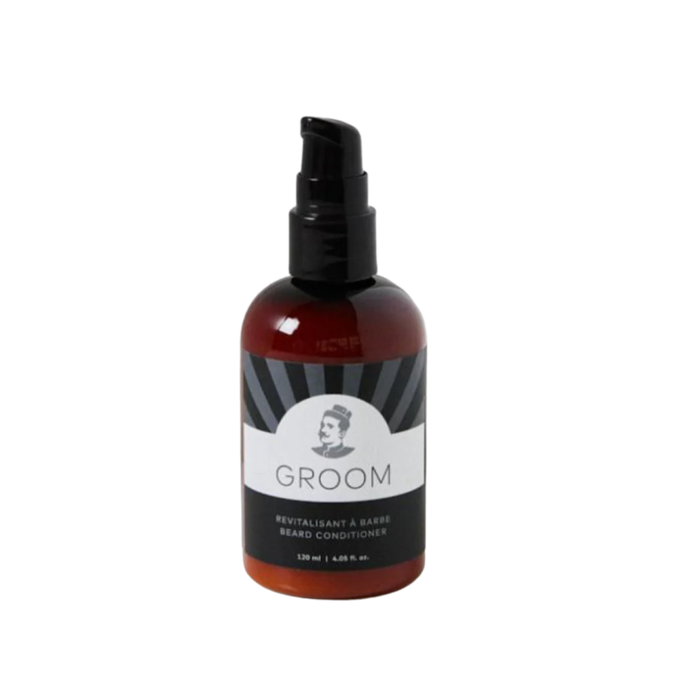 Flacon de 120 ml du Revitalisant à Barbe Groom – crème légère sans rinçage pour adoucir et discipliner la barbe, parfum sapin‑lavande


