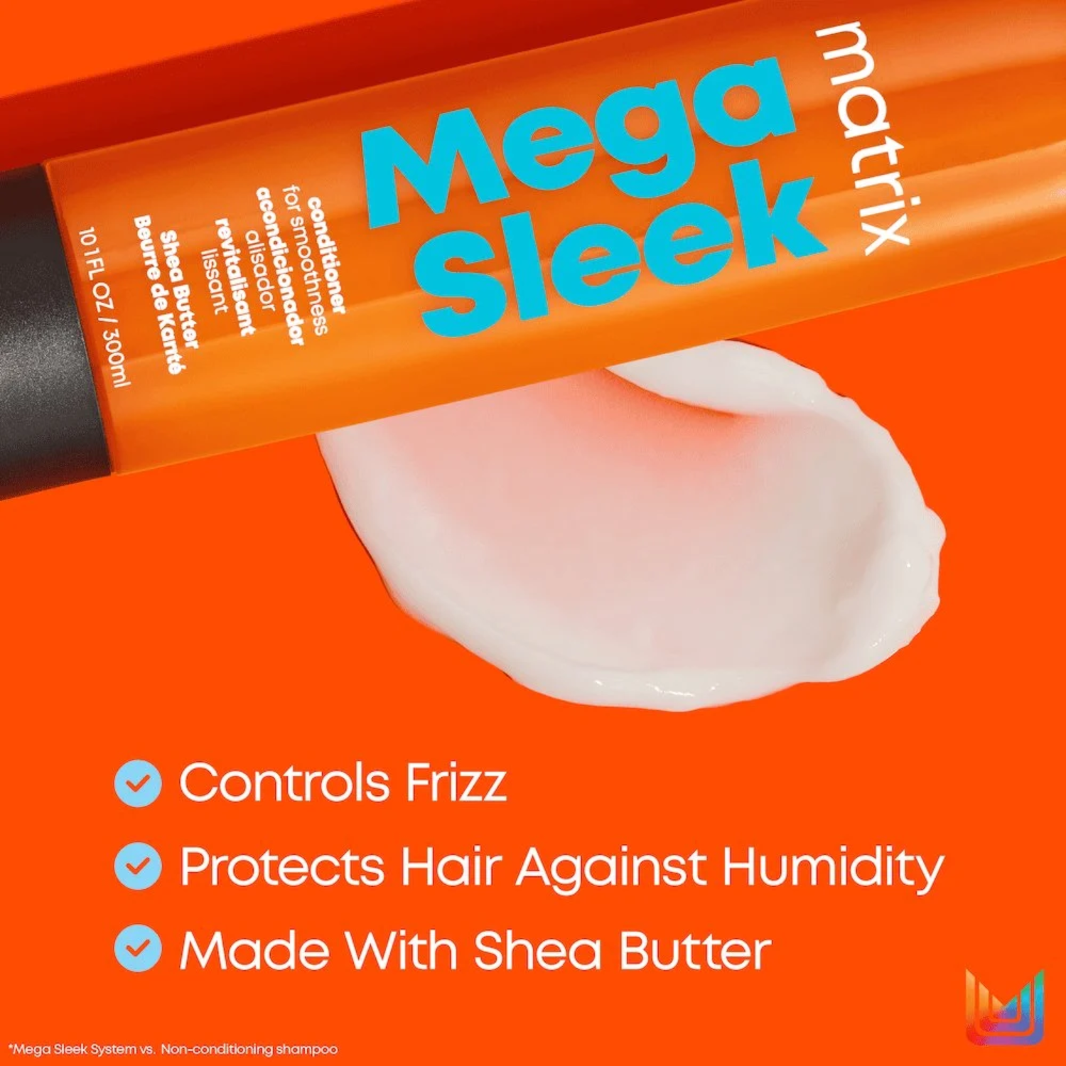Revitalisant Matrix Mega Sleek anti frisottis cheveux épais beurre de karité lissant hydratant