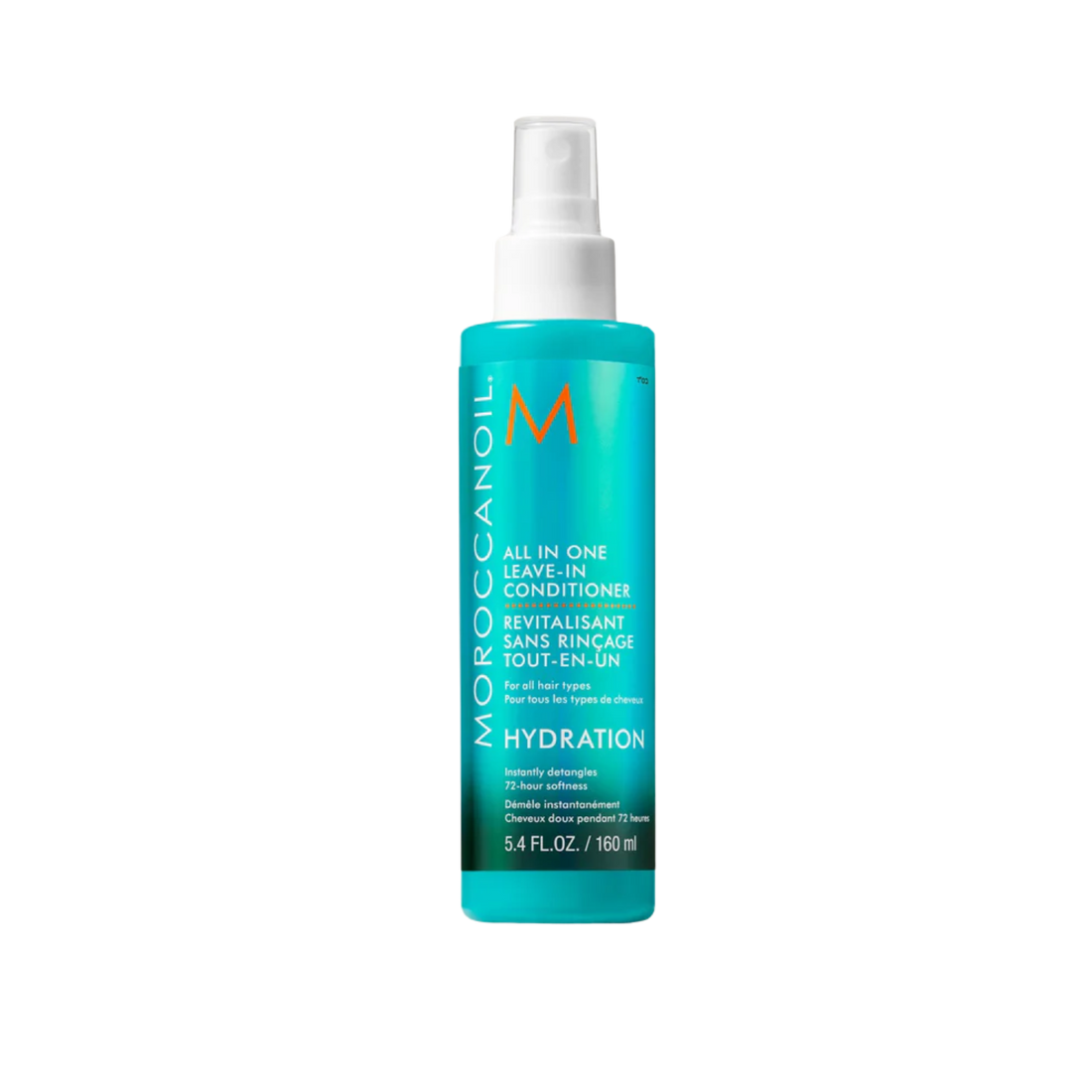 Flacon spray Revitalisant All in One Leave‑In Conditioner Moroccanoil, traitement léger démêlant et protecteur pour cheveux.

